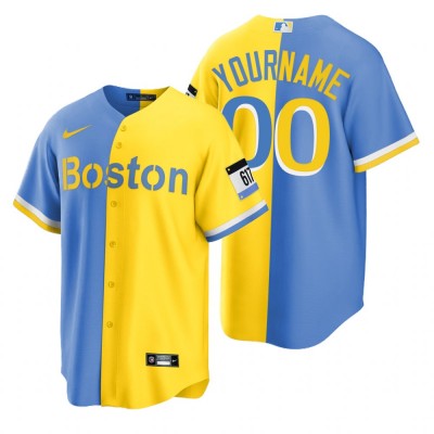 Boston Red Sox Custom Blue Gold Nike Men's MLB 2022 City Connect Game Jersey